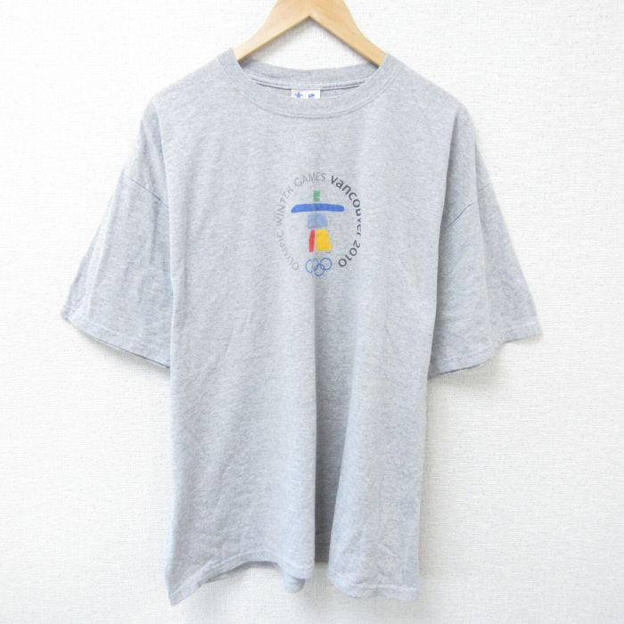 XL★古着 半袖 Tシャツ メンズ バンクーバーオリンピック 大きいサイズ クルーネック グレー 霜降り 25jun07 中古