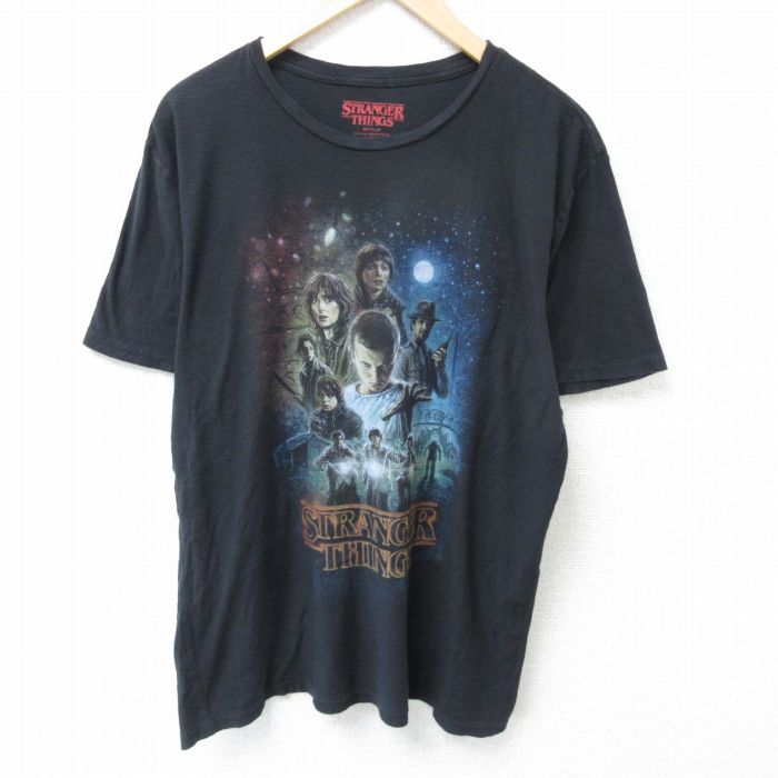 XL★古着 半袖 Tシャツ メンズ ドラマ ストレンジャーシングス クルーネック 黒 ブラック 25jun07 中古