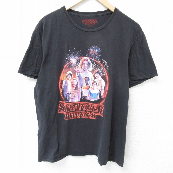 XL★古着 半袖 Tシャツ メンズ ドラマ ストレンジャーシングス コットン クルーネック 黒 ブラック 【spe】 25jun07 中古