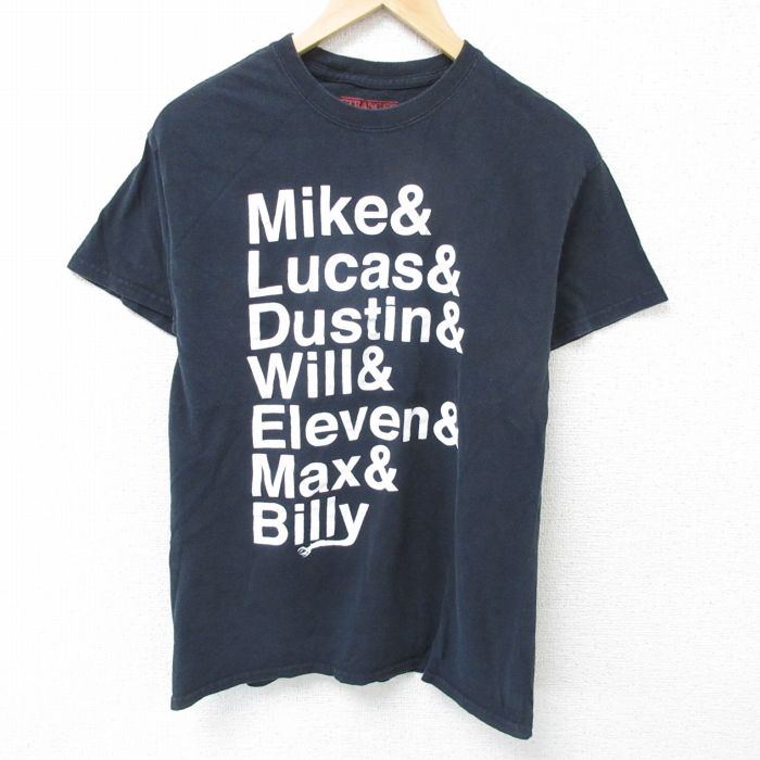 M★古着 半袖 Tシャツ メンズ ドラマ ストレンジャーシングス コットン クルーネック 黒 ブラック 25jun07 中古