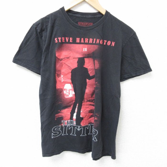 M★古着 半袖 Tシャツ メンズ ドラマ ストレンジャーシングス コットン クルーネック 黒 ブラック 25jun07 中古