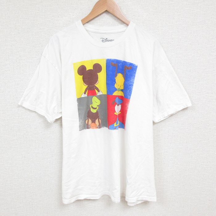 XL★古着 半袖 Tシャツ メンズ ディズニー DISNEY ミッキー MICKEY MOUSE グーフィー 大きいサイズ コットン クルーネック 白 ホワイト 25jun07 中古