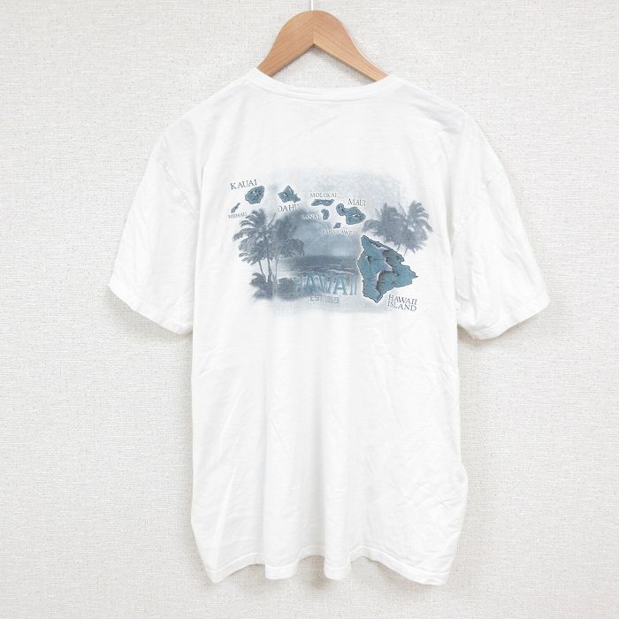 【50%OFF】XL★古着 半袖 Tシャツ メンズ ハワイ 大きいサイズ クルーネック 白 ホワイト 25jun07 中古