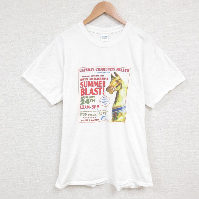 L★古着 半袖 Tシャツ メンズ 馬 コットン クルーネック 白 ホワイト 25jun07 中古