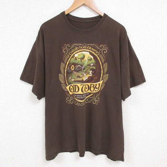 XL★古着 半袖 Tシャツ メンズ OLD TOBY 大きいサイズ クルーネック 茶 ブラウン 25jun07 中古