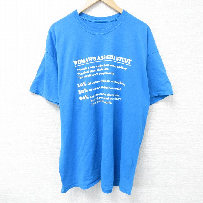 XL★古着 半袖 Tシャツ メンズ メッセージ 大きいサイズ クルーネック 青 ブルー 25jun07 中古