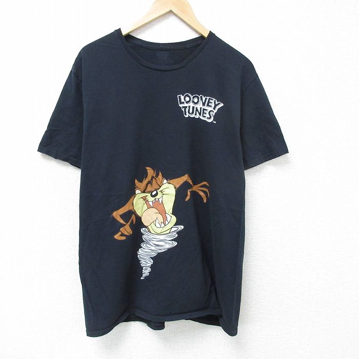 XL★古着 半袖 Tシャツ メンズ ルーニーテューンズ LOONEY TUNES ダズ マービンザマーシャン 大きいサイズ コットン クルーネック 黒 ブラック 25jun07 中古
