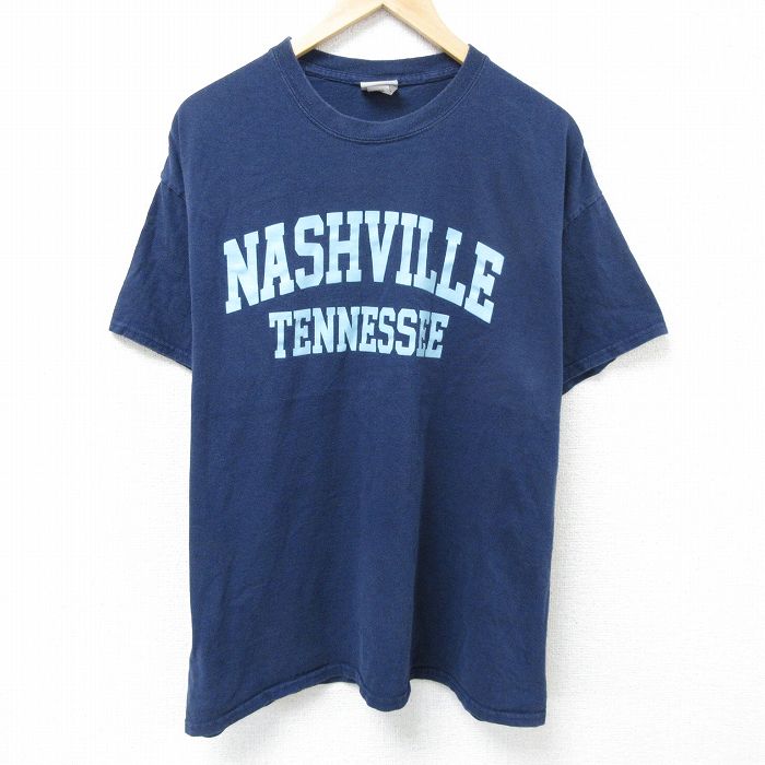 XL★古着 MVスポーツ 半袖 Tシャツ メンズ ナシュビル 大きいサイズ コットン クルーネック 紺 ネイビー 25jun07 中古