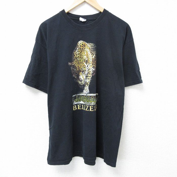 XL★古着 半袖 Tシャツ メンズ ジャガー 大きいサイズ コットン クルーネック 黒 ブラック 25jun07 中古