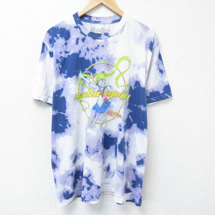 XL★古着 半袖 Tシャツ メンズ アニメ セーラームーン 大きいサイズ クルーネック 紺他 ネイビー ブリーチ加工 【spe】 25jun07 中古