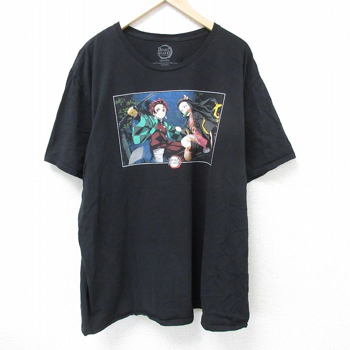XL★古着 半袖 Tシャツ メンズ アニメ鬼滅の刃 大きいサイズ コットン クルーネック 黒 ブラック 25jun07 中古