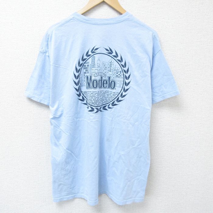 XL★古着 半袖 Tシャツ メンズ モデロビール 大きいサイズ コットン クルーネック 水色 25jun07 中古