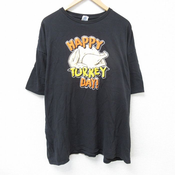 XL★古着 半袖 Tシャツ メンズ ターキー 大きいサイズ コットン クルーネック 黒 ブラック 25jun07 中古