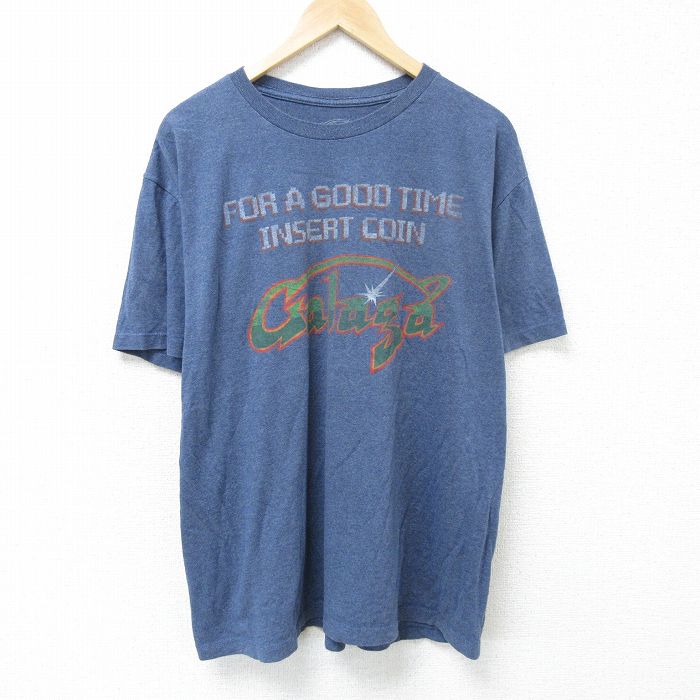 XL★古着 半袖 Tシャツ メンズ ギャラガ 大きいサイズ クルーネック 紺 ネイビー 霜降り 25jun07 中古