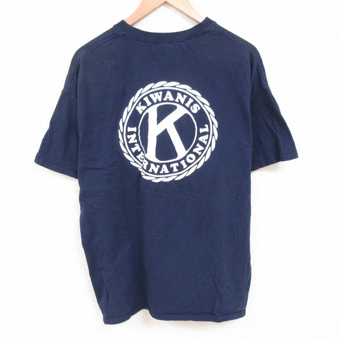 XL★古着 半袖 Tシャツ メンズ K 大きいサイズ コットン クルーネック 紺 ネイビー 25jun07 中古