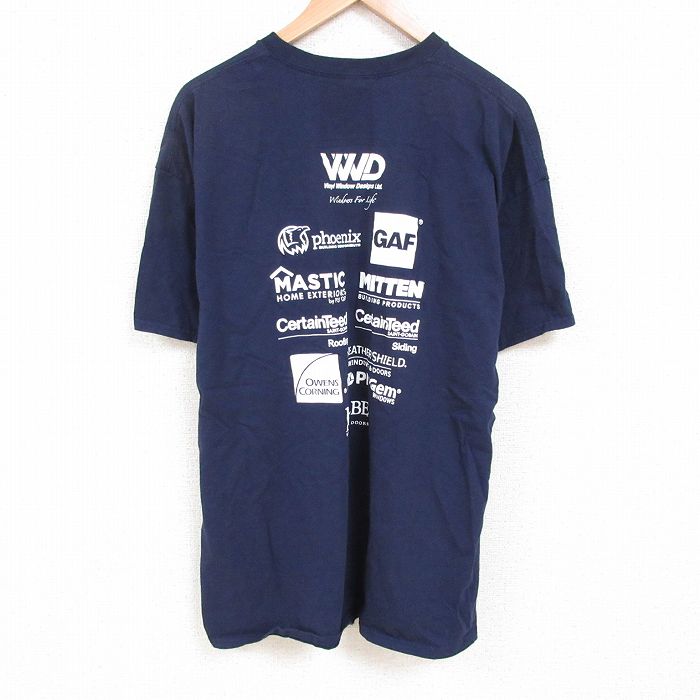 XL★古着 半袖 Tシャツ メンズ 企業広告 大きいサイズ コットン クルーネック 紺 ネイビー 25jun07 中古