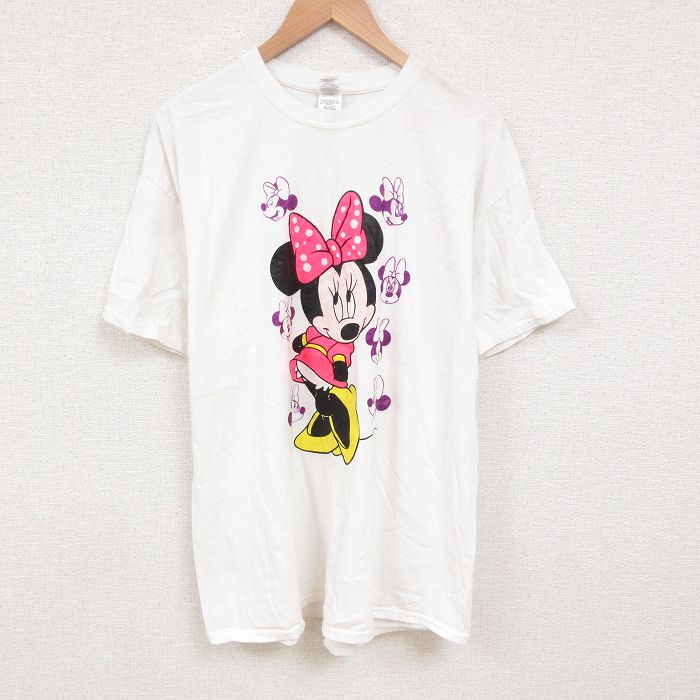 XL★古着 半袖 Tシャツ メンズ ディズニー DISNEY ミニー 大きいサイズ コットン クルーネック 白 ホワイト 25jun07 中古