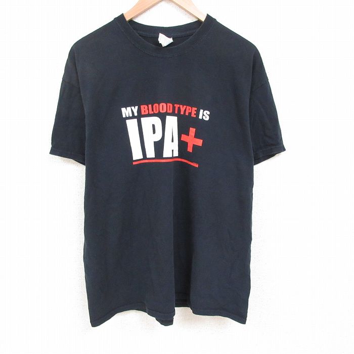 XL★古着 半袖 Tシャツ メンズ IPA 大きいサイズ コットン クルーネック 黒 ブラック 25jun07 中古