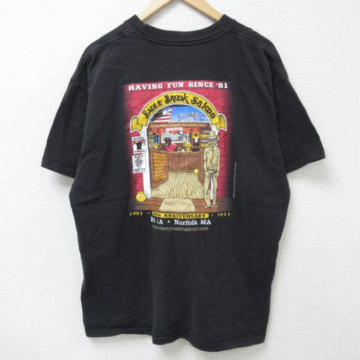 XL★古着 ヘインズ Hanes 半袖 Tシャツ メンズ バー コットン クルーネック 黒 ブラック 25jun09 中古