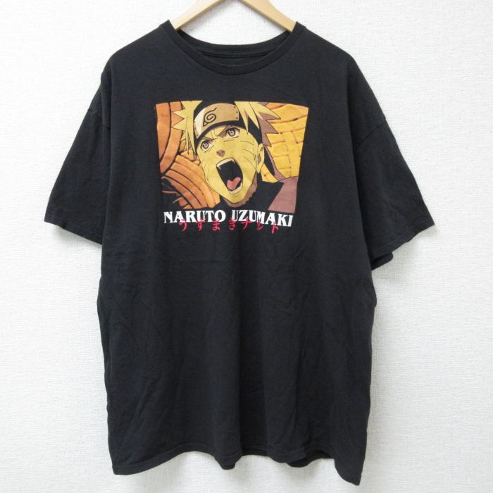 XL★古着 半袖 Tシャツ メンズ アニメ ナルト疾風伝 うずまきナルト 大きいサイズ コットン クルーネック 黒 ブラック 25jun09 中古