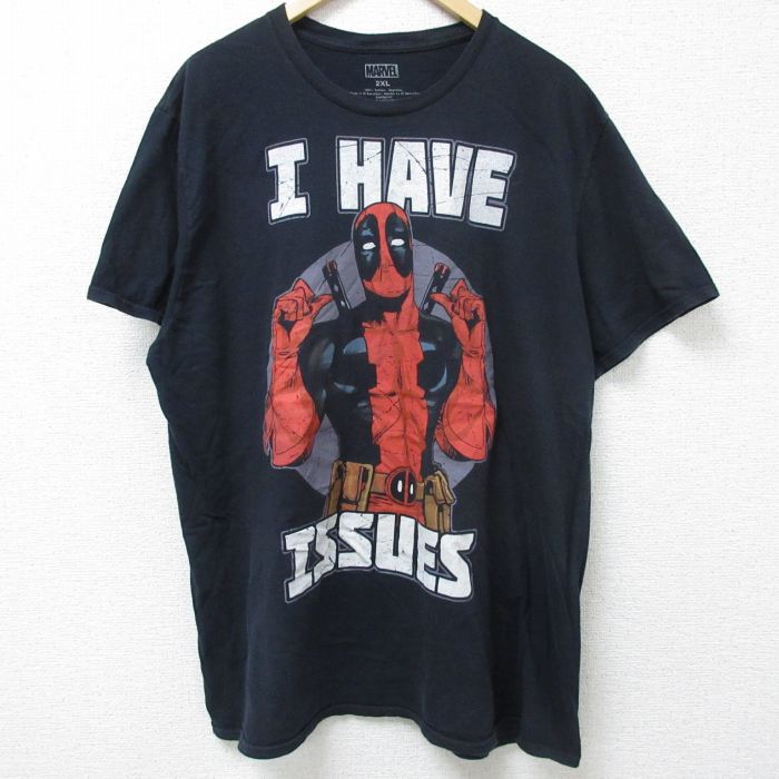 XL★古着 半袖 Tシャツ メンズ マーベル デッドプール 大きいサイズ コットン クルーネック 黒 ブラック 25jun09 中古