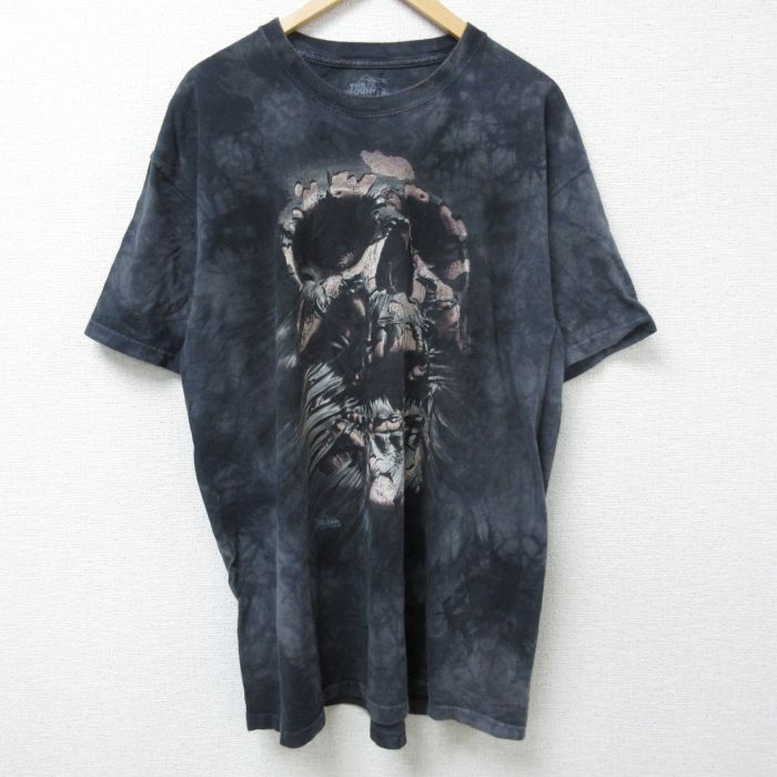 XL★古着 半袖 Tシャツ メンズ スカル 大きいサイズ コットン クルーネック 黒他 ブラック タイダイ 25jun09 中古