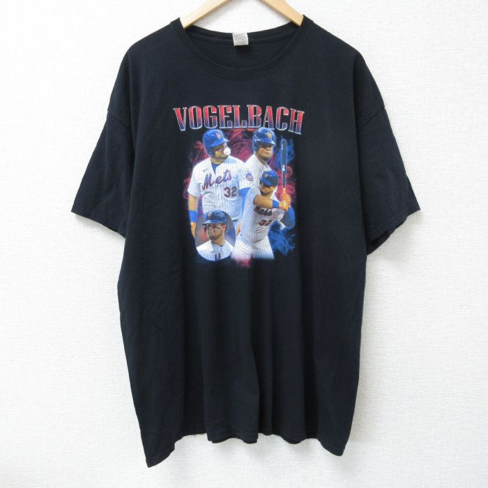 XL★古着 フルーツオブザルーム 半袖 Tシャツ メンズ MLB ニューヨークメッツ ダンボーゲルバック 32 大きいサイズ コットン クルーネック 黒 ブラック メジャーリーグ ベースボール 野球 25jun09 中古