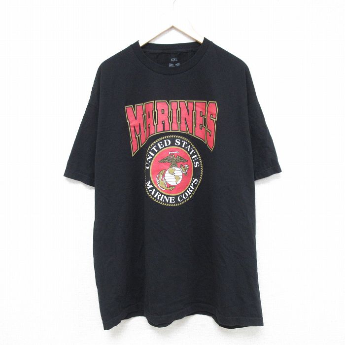 XL★古着 半袖 Tシャツ メンズ ミリタリー USMC 大きいサイズ コットン クルーネック 黒 ブラック 25jun09 中古