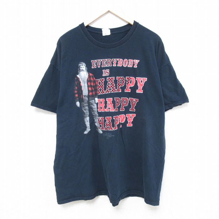 【50%OFF】XL★古着 半袖 Tシャツ メンズ ダックダイナスティ 大きいサイズ コットン クルーネック 紺 ネイビー 25jun09 中古