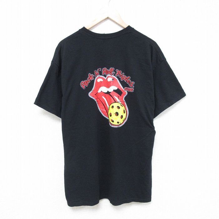 XL★古着 半袖 Tシャツ メンズ ロックンロール クルーネック 黒 ブラック 25jun09 中古