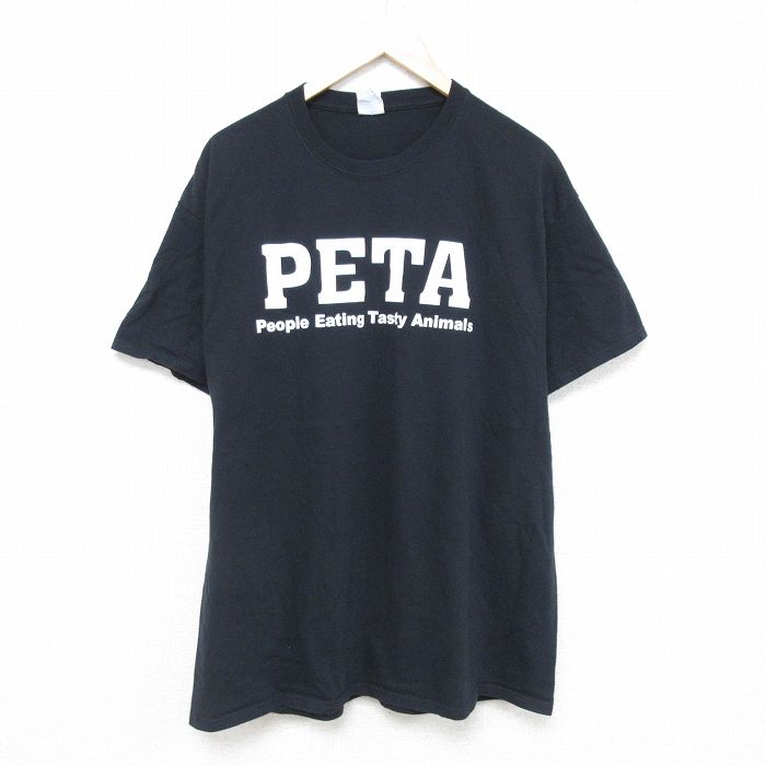 XL★古着 半袖 Tシャツ メンズ PETA コットン クルーネック 黒 ブラック 25jun09 中古