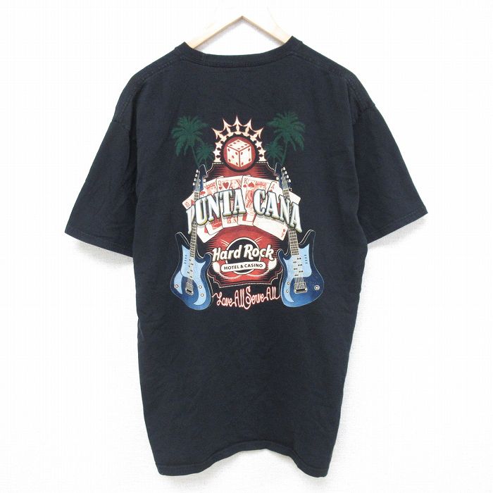 XL★古着 半袖 Tシャツ メンズ ハードロックカフェ コットン クルーネック 黒 ブラック 25jun09 中古