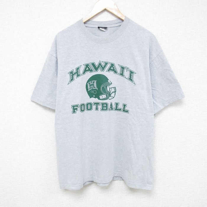 XL★古着 半袖 Tシャツ メンズ アメフト クルーネック グレー 霜降り 25jun09 中古