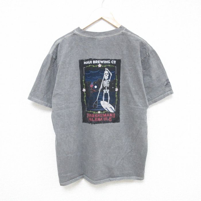 XL★古着 半袖 Tシャツ メンズ マウイ スケルトン コットン クルーネック グレー 25jun09 中古