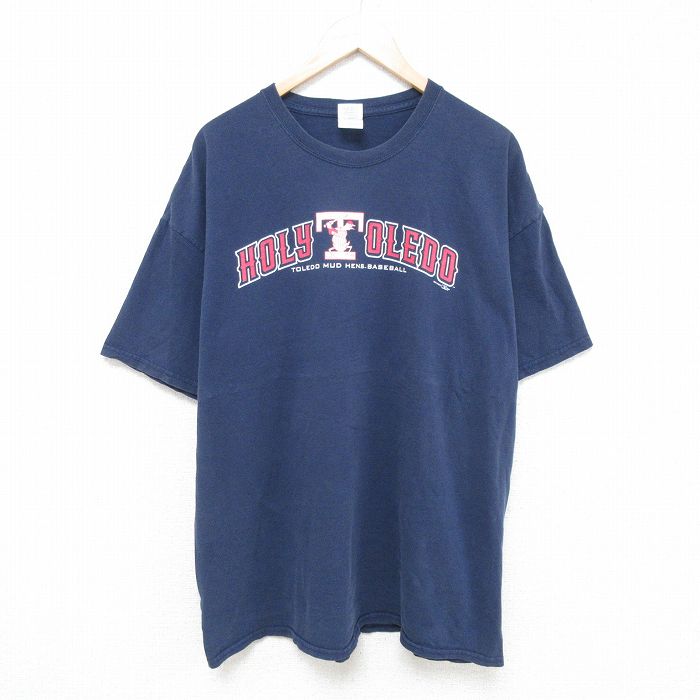 XL★古着 半袖 Tシャツ メンズ HOLY 大きいサイズ コットン クルーネック 紺 ネイビー 25jun09 中古