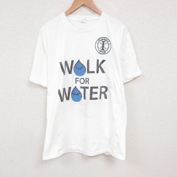 XL★古着 半袖 Tシャツ メンズ ウォーター コットン クルーネック 白 ホワイト 25jun09 中古