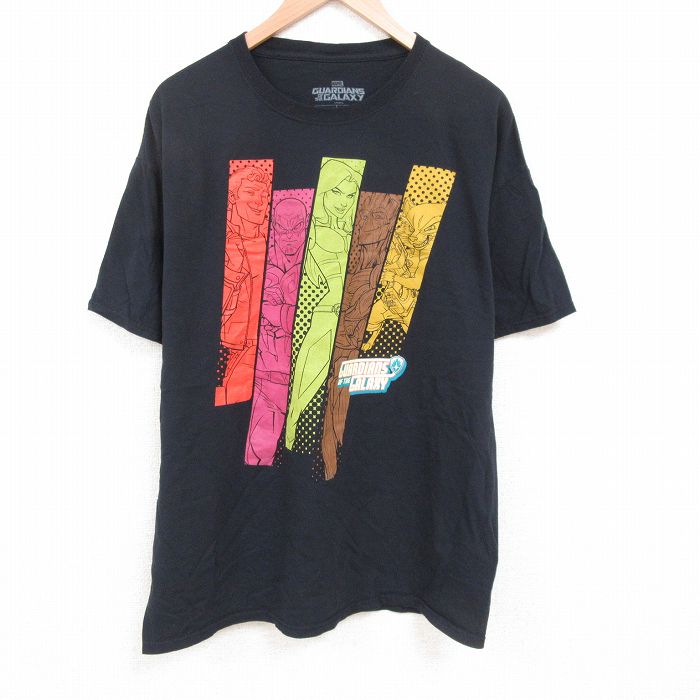 XL★古着 半袖 Tシャツ メンズ マーベル ガーディアンズオブギャラクシー 大きいサイズ コットン クルーネック 黒 ブラック 25jun09 中古