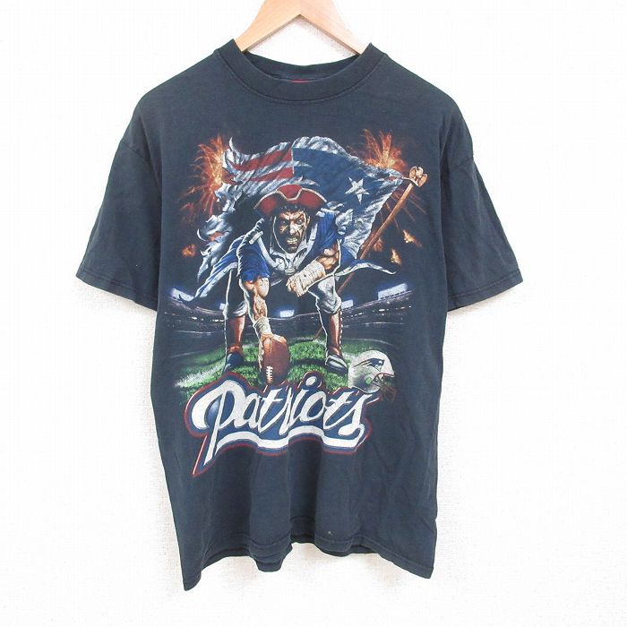 【50%OFF】XL★古着 半袖 Tシャツ メンズ NFL ニューイングランドペイトリオッツ 大きいサイズ クルーネック 黒 ブラック 25jun09 中古