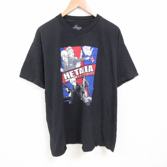 XL★古着 半袖 Tシャツ メンズ アニメ ヘタリア 大きいサイズ コットン クルーネック 黒 ブラック 25jun09 中古