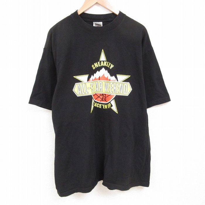 XL★古着 半袖 Tシャツ メンズ オールスター 大きいサイズ ロング丈 コットン クルーネック 黒 ブラック 25jun09 中古