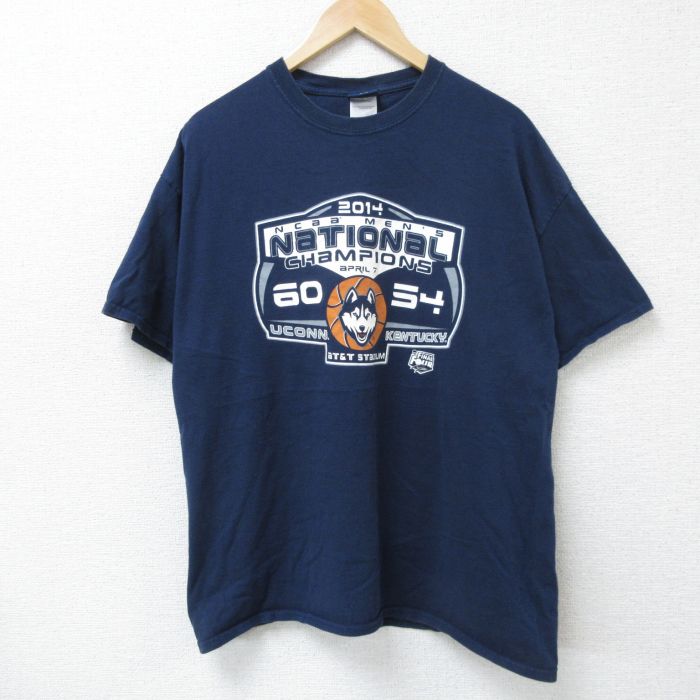 【20%OFF】XL★古着 半袖 Tシャツ メンズ バスケットボール コットン クルーネック 紺 ネイビー 25jun09 中古