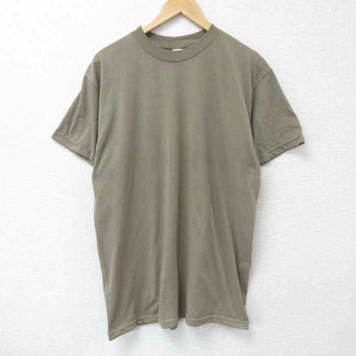 XL★古着 半袖 Tシャツ メンズ 無地 クルーネック 濃ベージュ カーキ 25jun09 中古