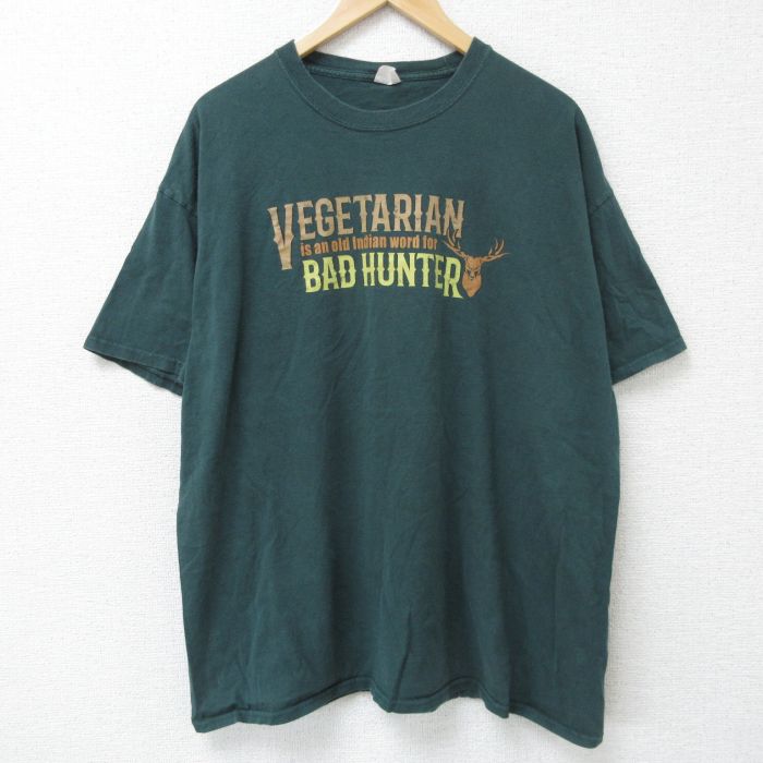 XL★古着 半袖 Tシャツ メンズ ハンター 大きいサイズ クルーネック 緑 グリーン 25jun09 中古