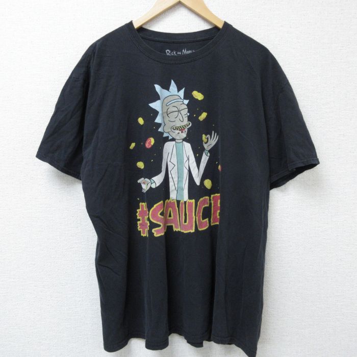 XL★古着 リップルジャンクション 半袖 Tシャツ メンズ リックアンドモーティ 大きいサイズ コットン クルーネック 黒 ブラック 25jun09 中古