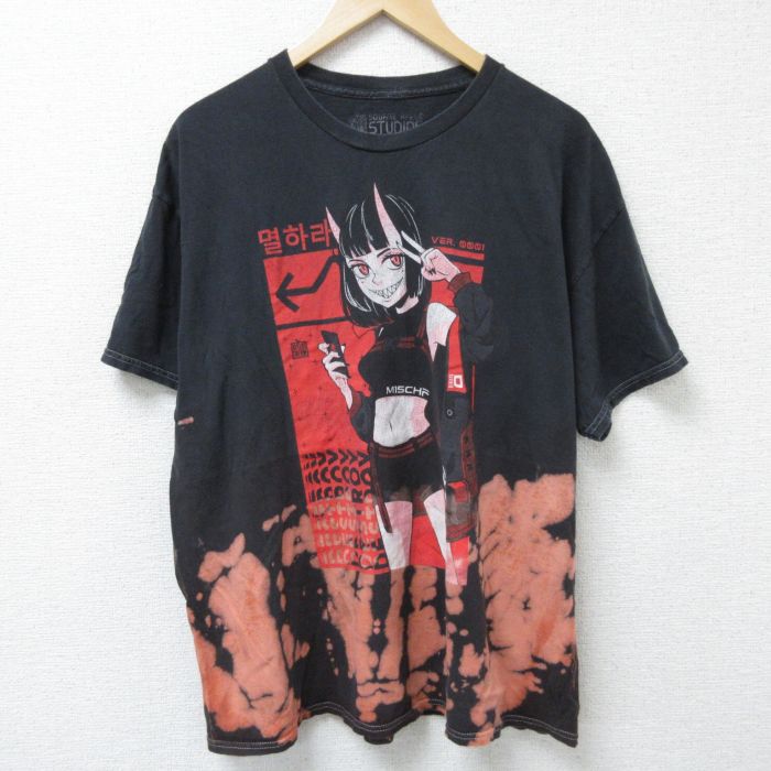 スクエアアップルスタジオ 半袖Tシャツ ブリーチ加工 ブラック XL | 古着