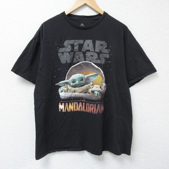 XL★古着 半袖 Tシャツ メンズ スターウォーズ STAR WARS マンダロリアン グローグー コットン クルーネック 黒 ブラック 25jun09 中古