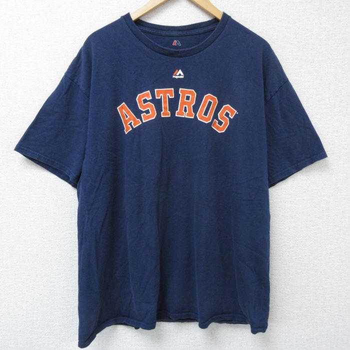 XL★古着 半袖 Tシャツ メンズ MLB ヒューストンアストロズ ダラスカイケル 60 大きいサイズ コットン クルーネック 紺 ネイビー メジャーリーグ ベースボール 野球 25jun09 中古