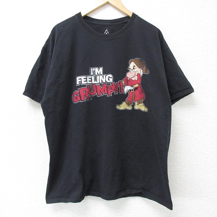 L★古着 ヘインズ Hanes 半袖 Tシャツ メンズ ディズニー DISNEY しらゆきひめ 7人の小人 七人のこびと コットン クルーネック 黒 ブラック 25jun10 中古