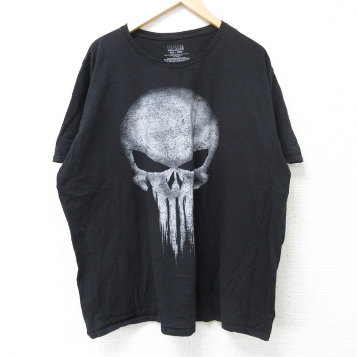 XL★古着 半袖 Tシャツ メンズ マーベル パニッシャー 大きいサイズ コットン クルーネック 黒 ブラック 25jun10 中古