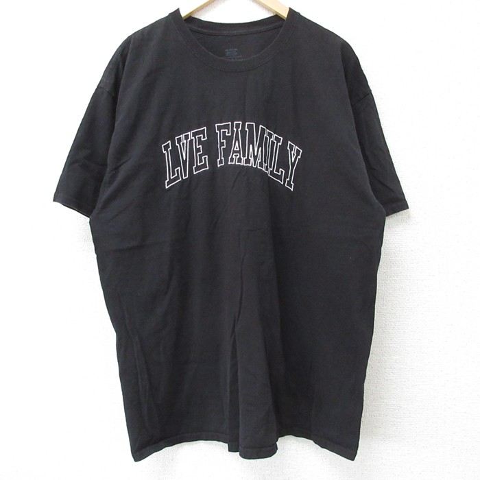 XL★古着 半袖 Tシャツ メンズ LIVE 刺繍 コットン クルーネック 黒 ブラック 25jun10 中古